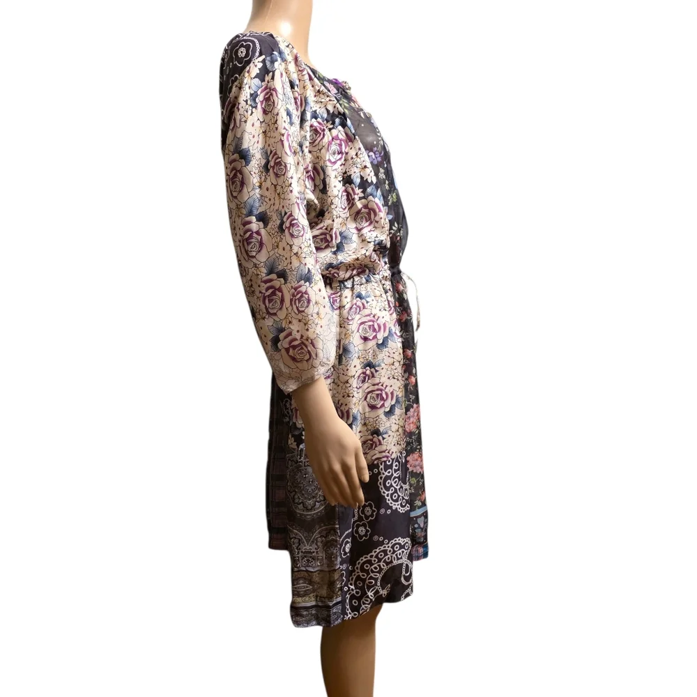 Johnny Was Sheer Silk Multi Pattern Dress Size L - Picture 3 of 11